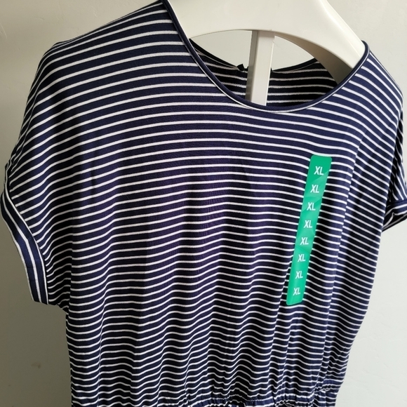 Hillary Radley Blue‎ White Stripped Dress XL Front Pockets Adjustable Waist - Picture 12 of 13